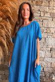 Salcombe Chalk Stripe Cotton Cocoon Dress Malibu Blue